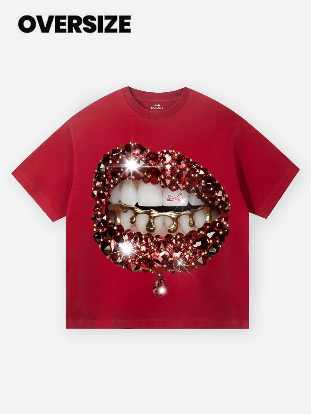 High quality Red Gem Sparkle Lip Print heavyweight T-shirt