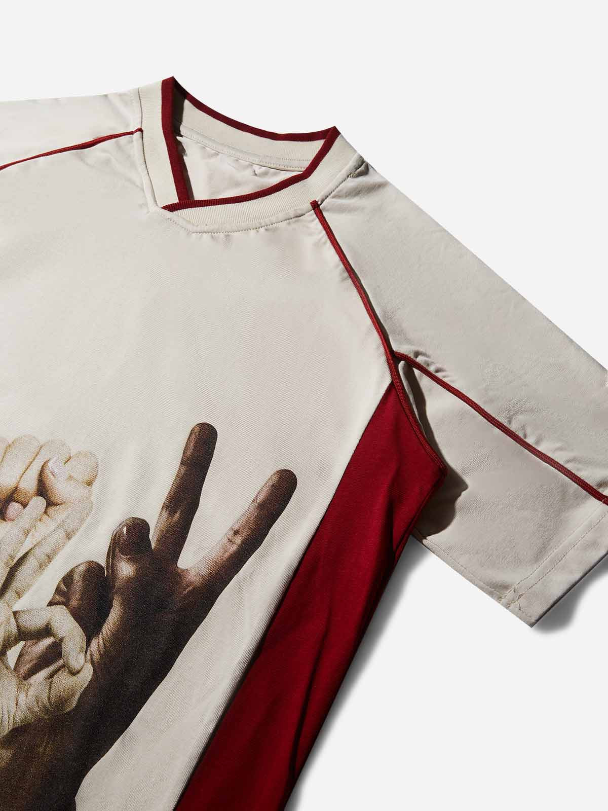 Celebratory Victory Gesture College-Style Print T-shirt