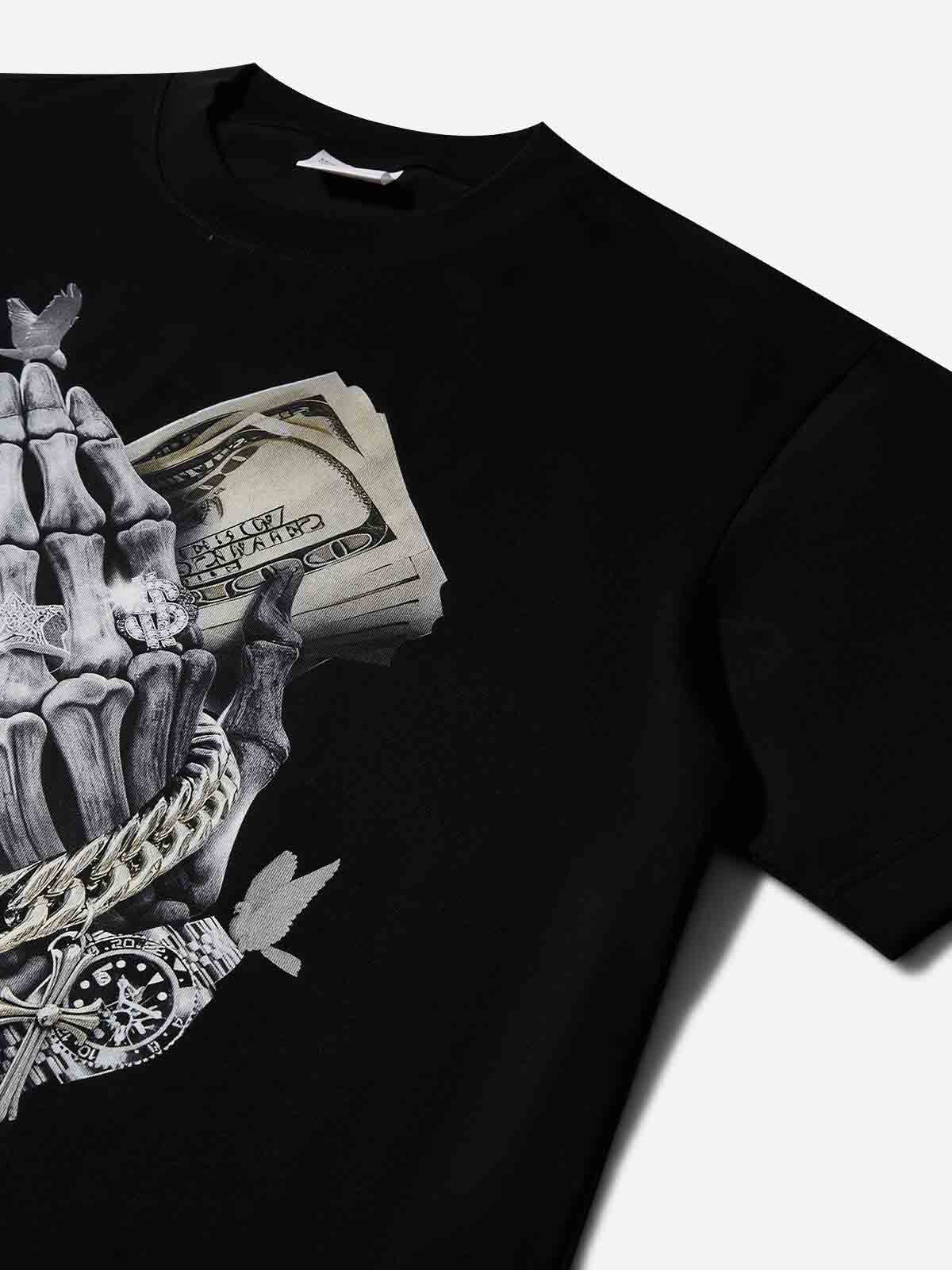 Skull Praying Hands Print T-shirt