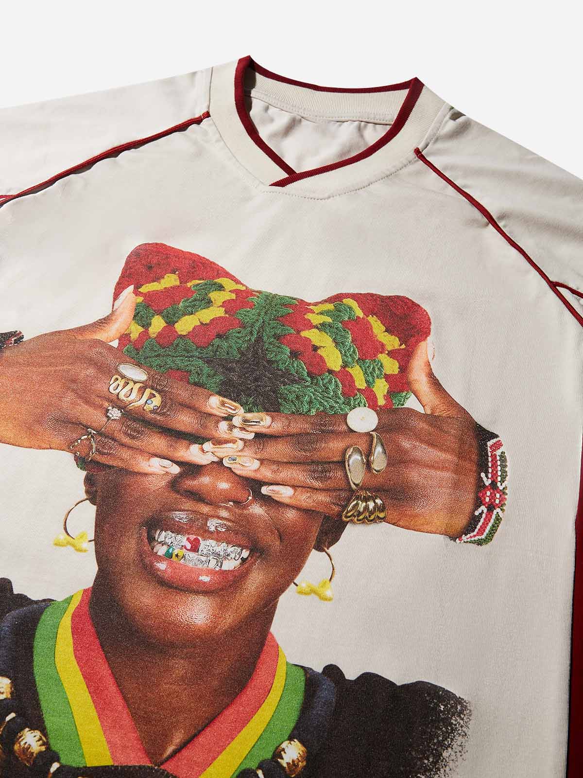 Traditional Art Retro Woven Cat Girl College-Style Print preppy T-Shirt