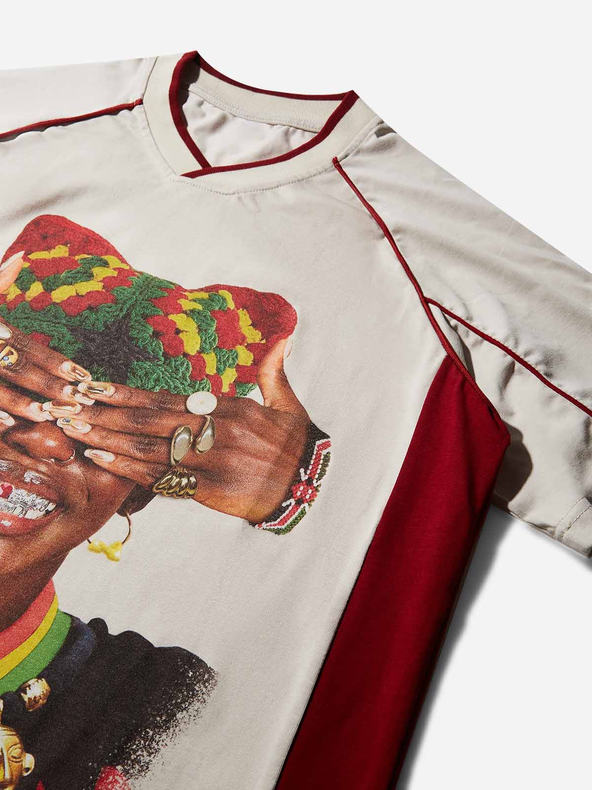 Traditional Art Retro Woven Cat Girl College-Style Print preppy T-Shirt