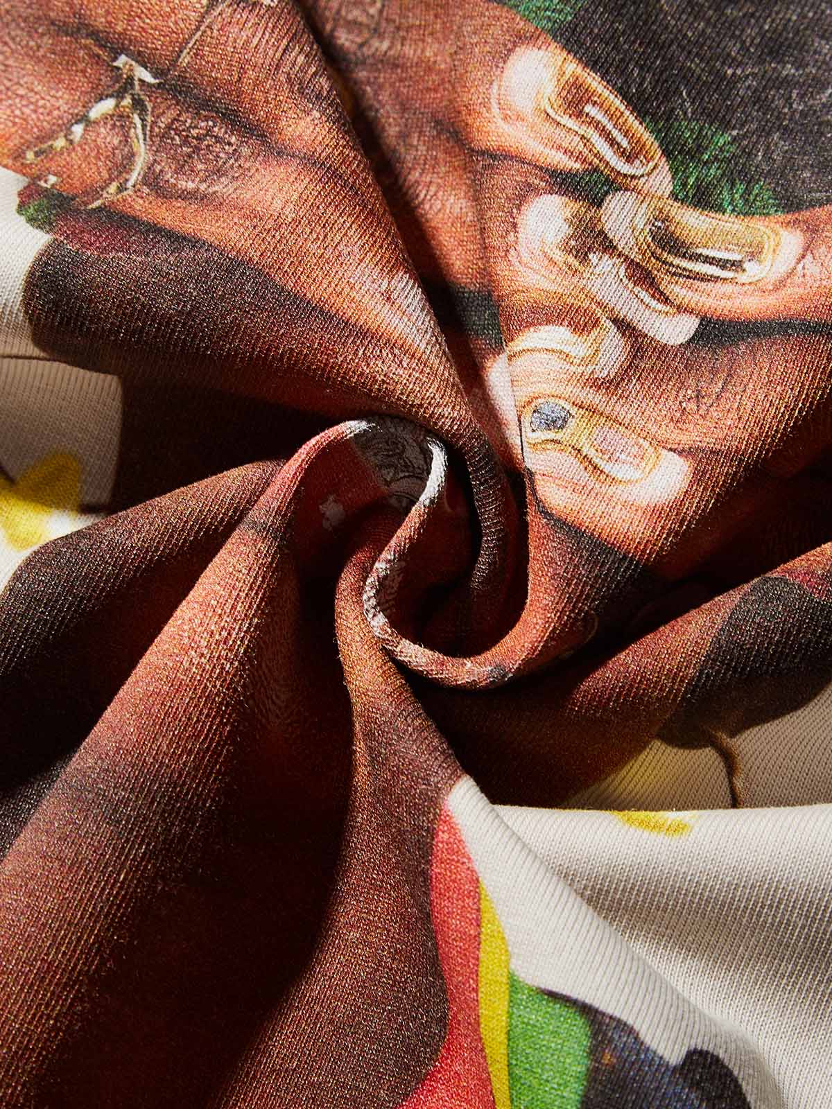 Traditional Art Retro Woven Cat Girl College-Style Print preppy T-Shirt