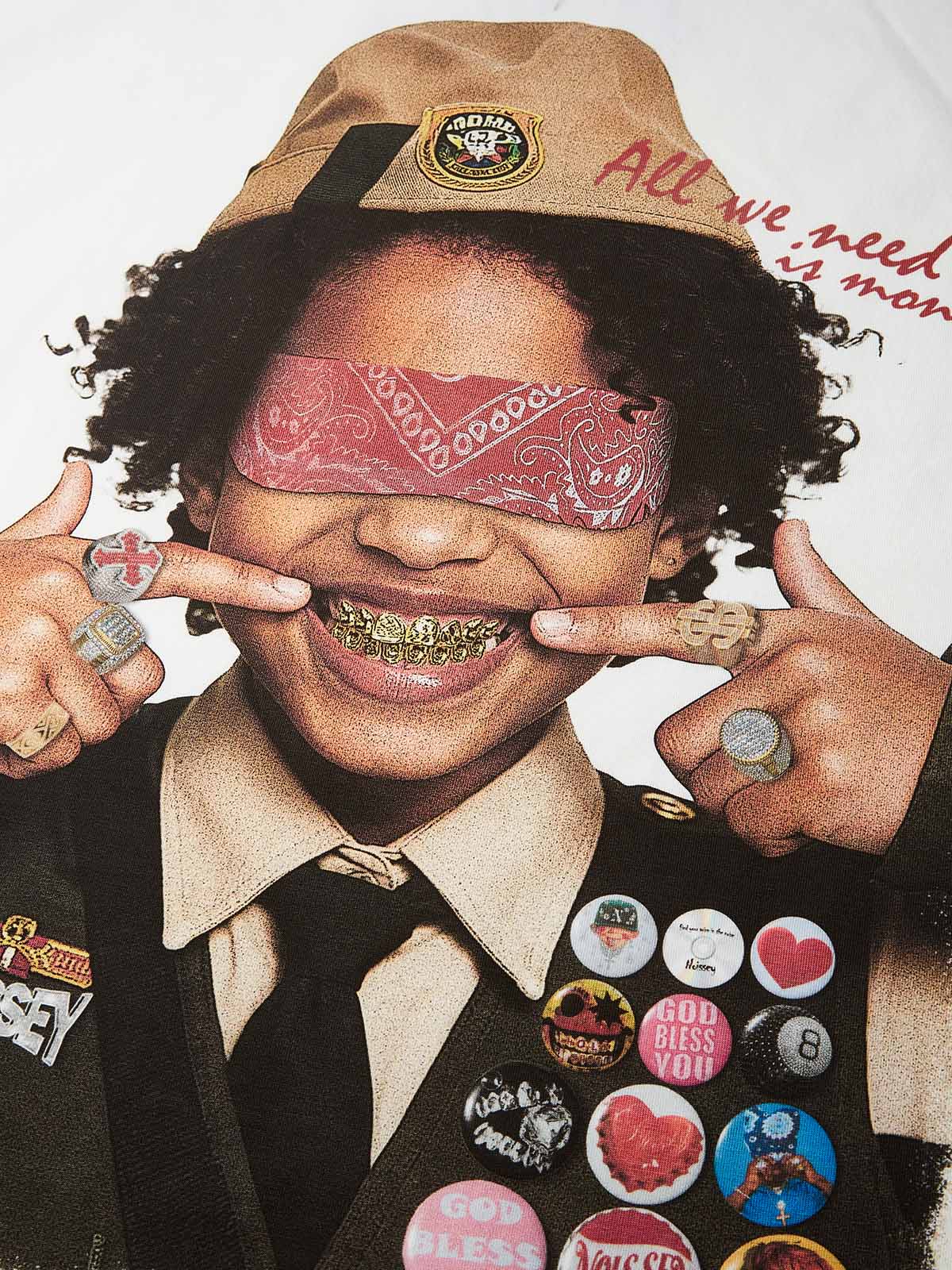 Boxy Oversized T-shirt with Scout Girl Print and DIY Badge