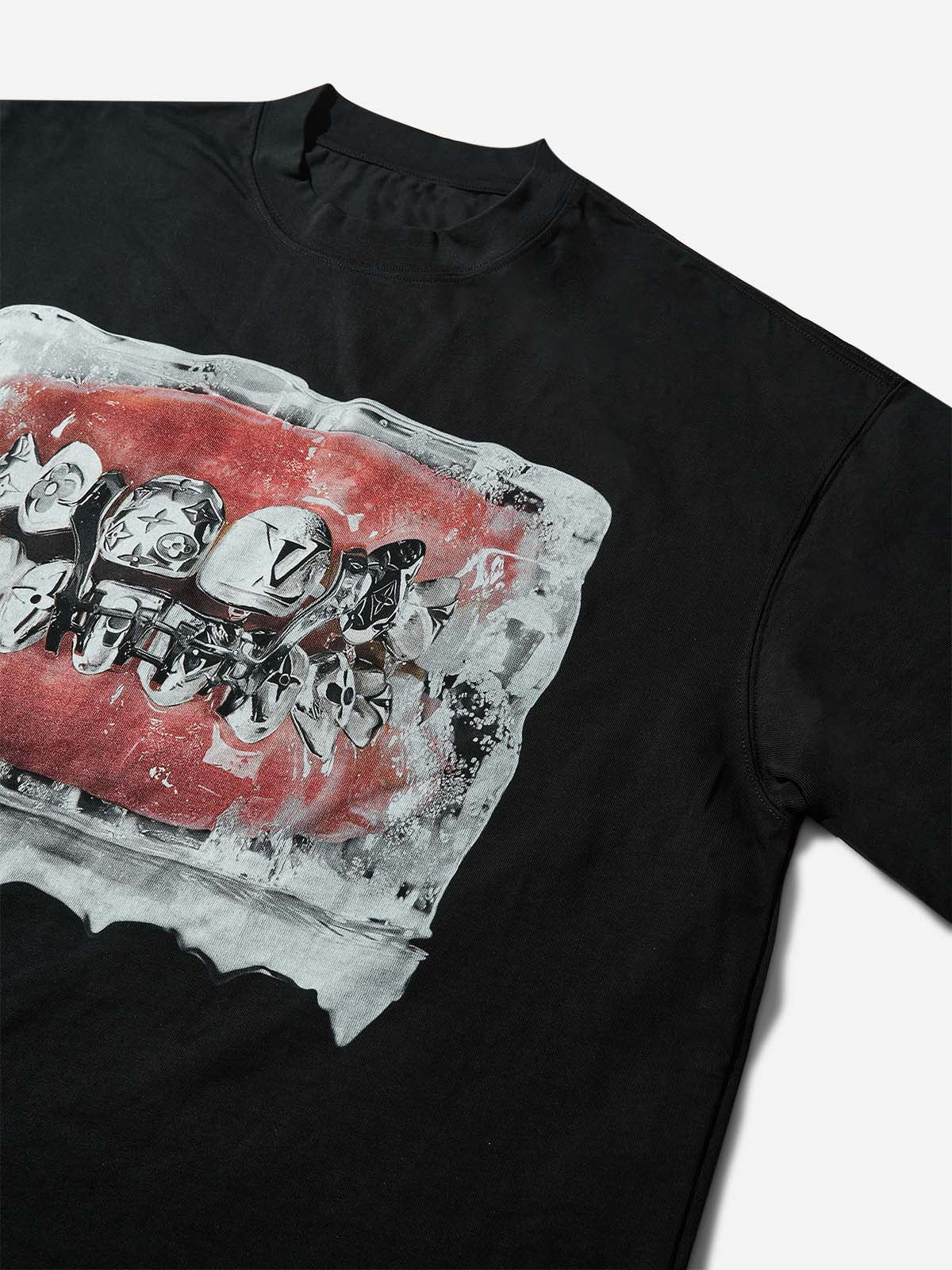 Boxy oversized T-shirt with Grills art print in ice blocks