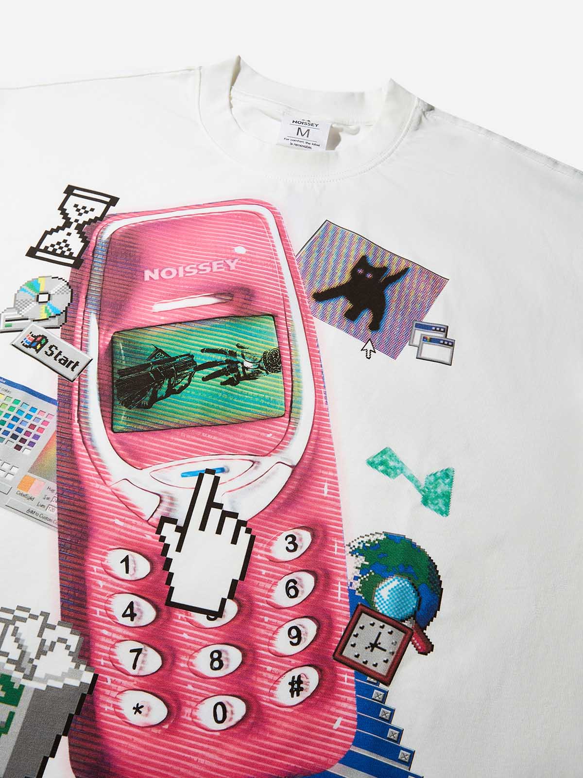 3D Pink Pager Retro Print Boxy Oversized T-shirt