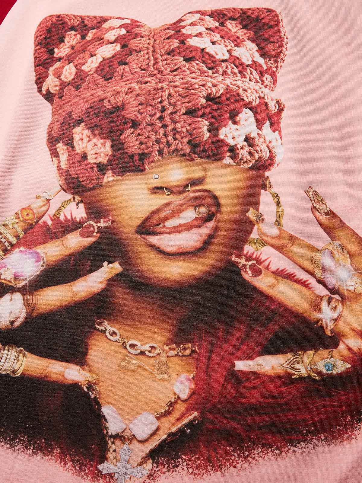 Rich Girl Cat-ear Hat Print pink Preppy T-shirt