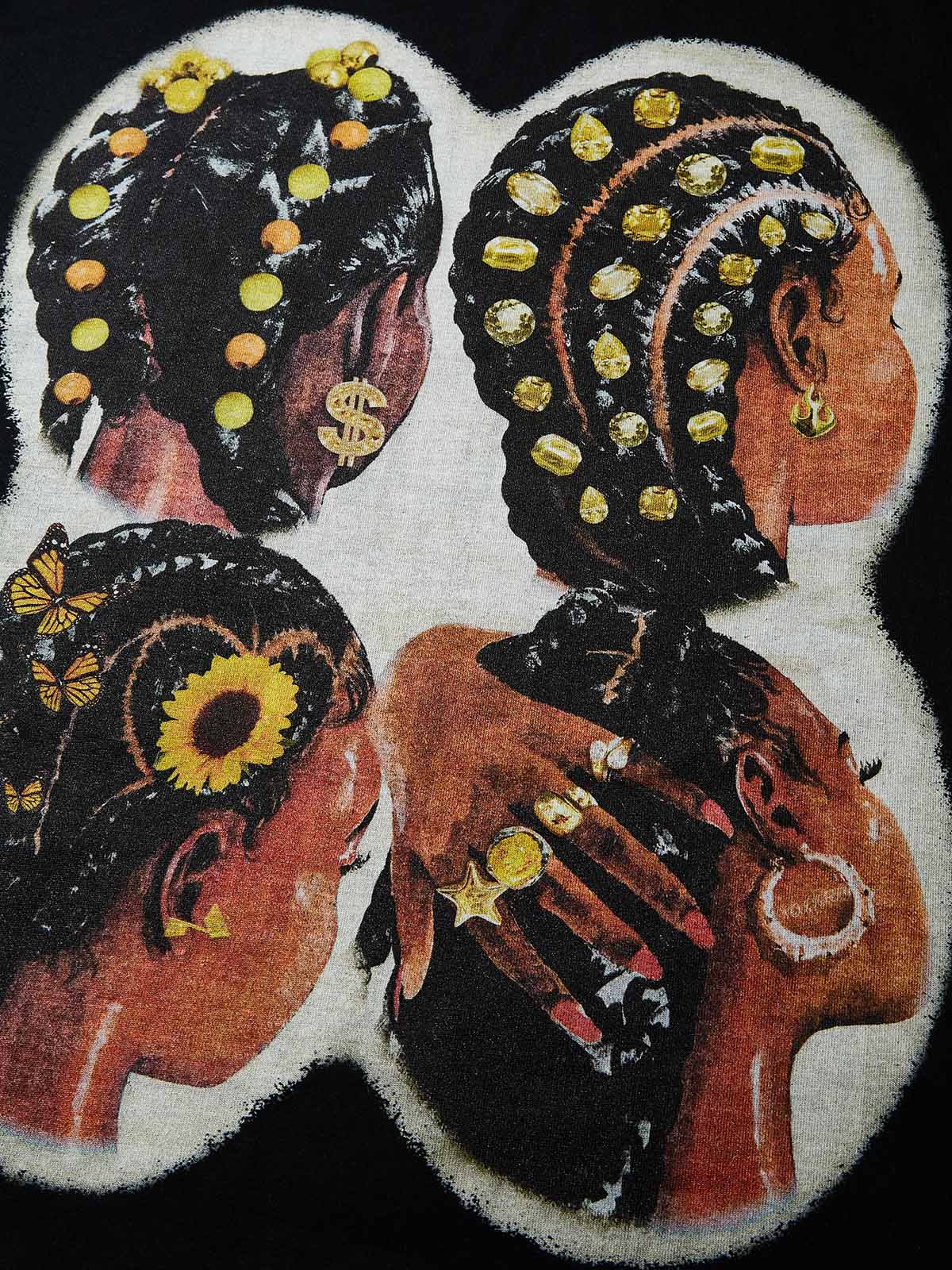 Four Girls' Braided Hair Preppy Style Print T-shirt