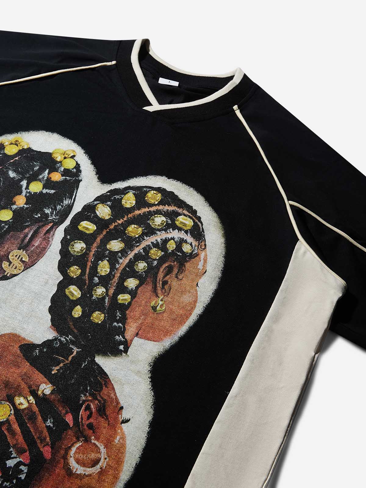 Four Girls' Braided Hair Preppy Style Print T-shirt