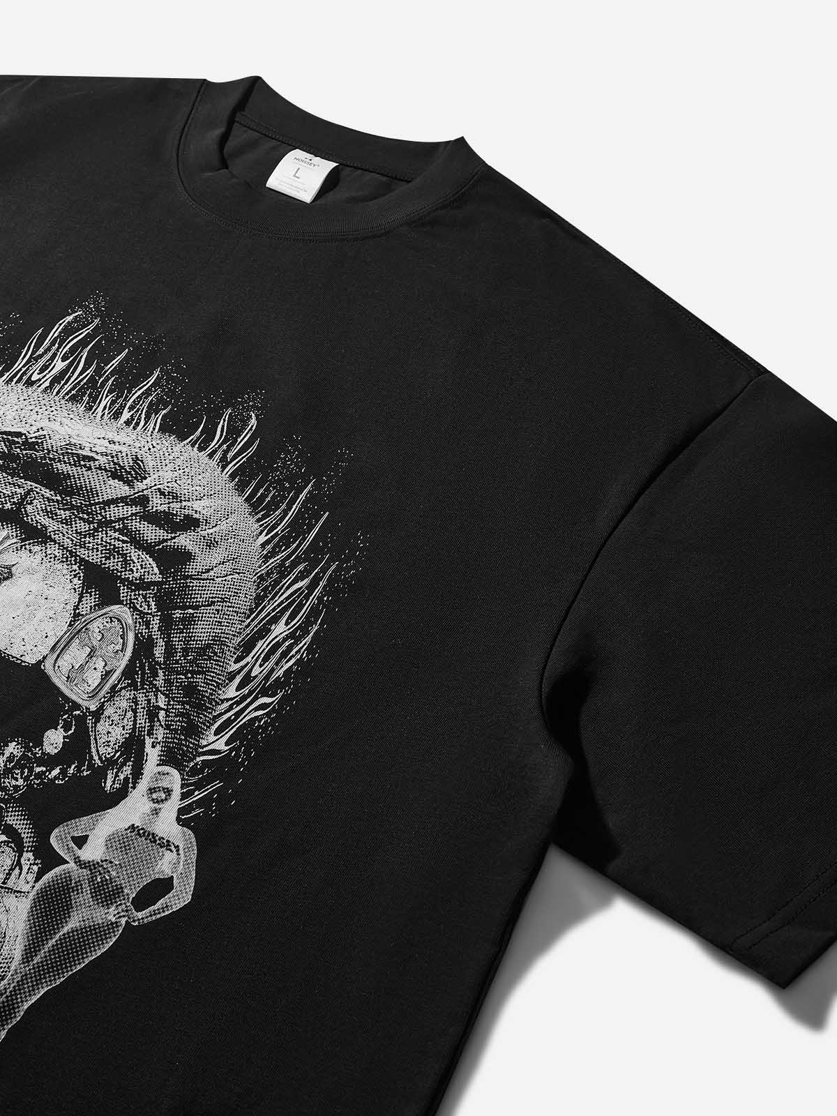 Boxy oversized T-shirt with Black-and-White Negative Burning Lips Print