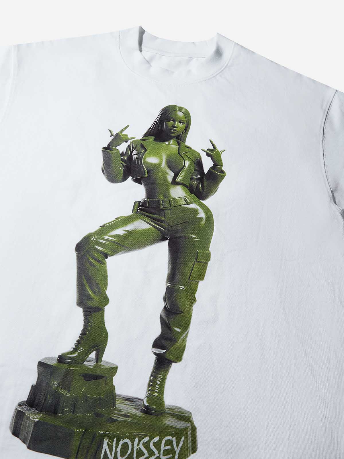 Green Toy Soldier Female Sculpture Print T-shirt