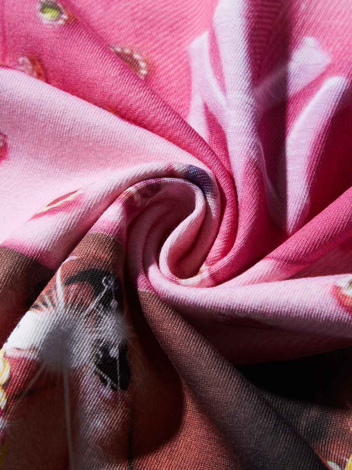 Pink Diamond-Hat Girl Character Print T-shirt