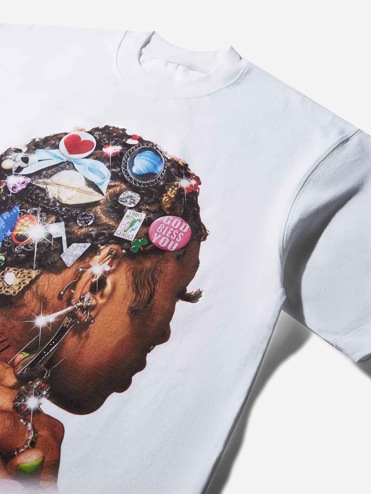 Colorful Diamond-Element Character Print T-shirt