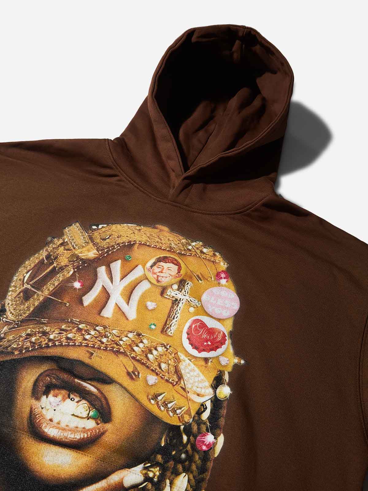"Check out my grillz!" Brown Print Thin Hoodie