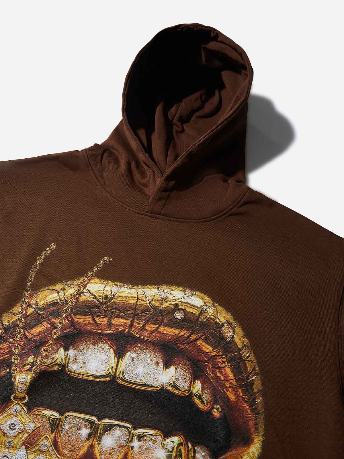 Desert Gold Art Diamond Lips Print Thin Hoodie