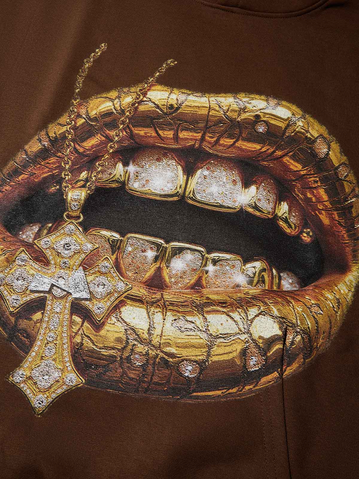 Desert Gold Art Diamond Lips Print Thin Hoodie