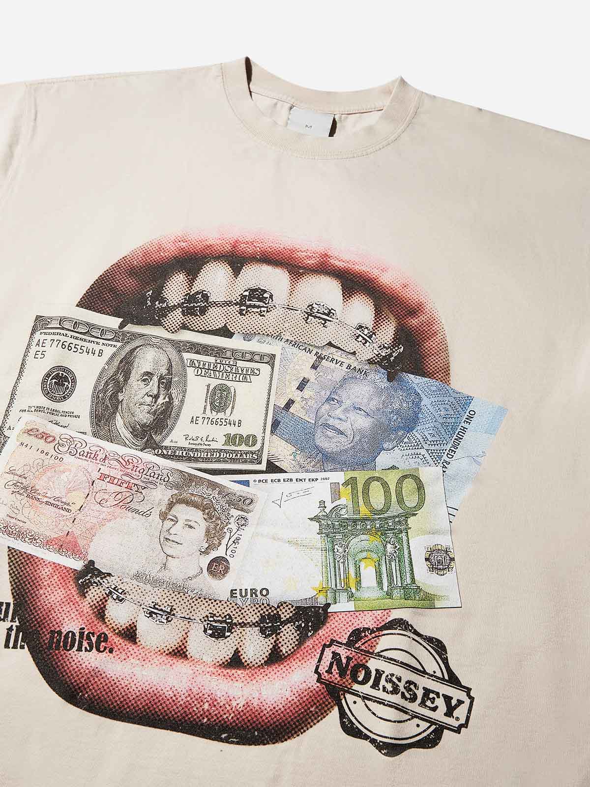 Money-Biting Lips Washed Print T-shirt