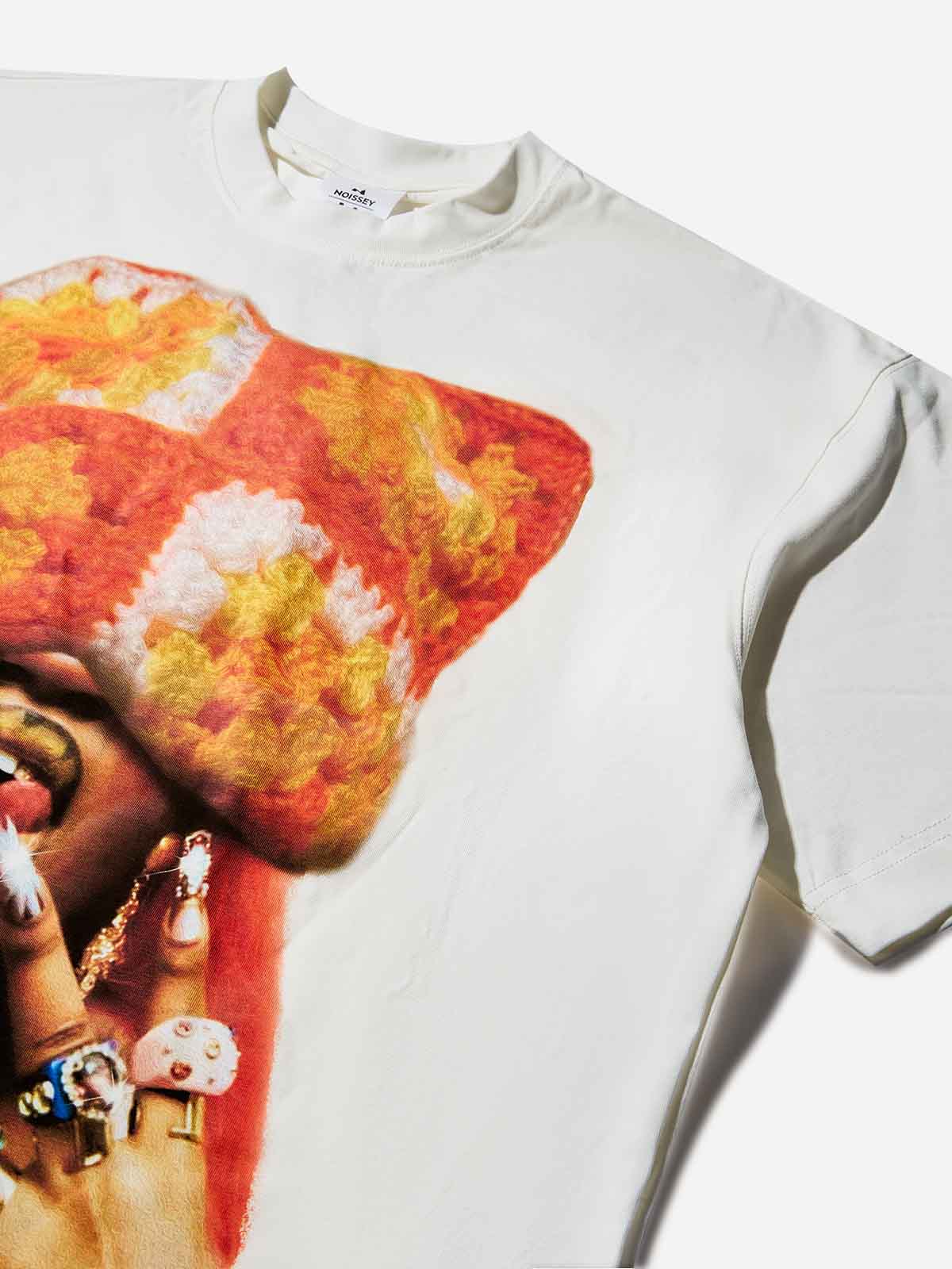 Boxy Oversized T-shirt with Orange Cat-Ear Hoodie Girl Print