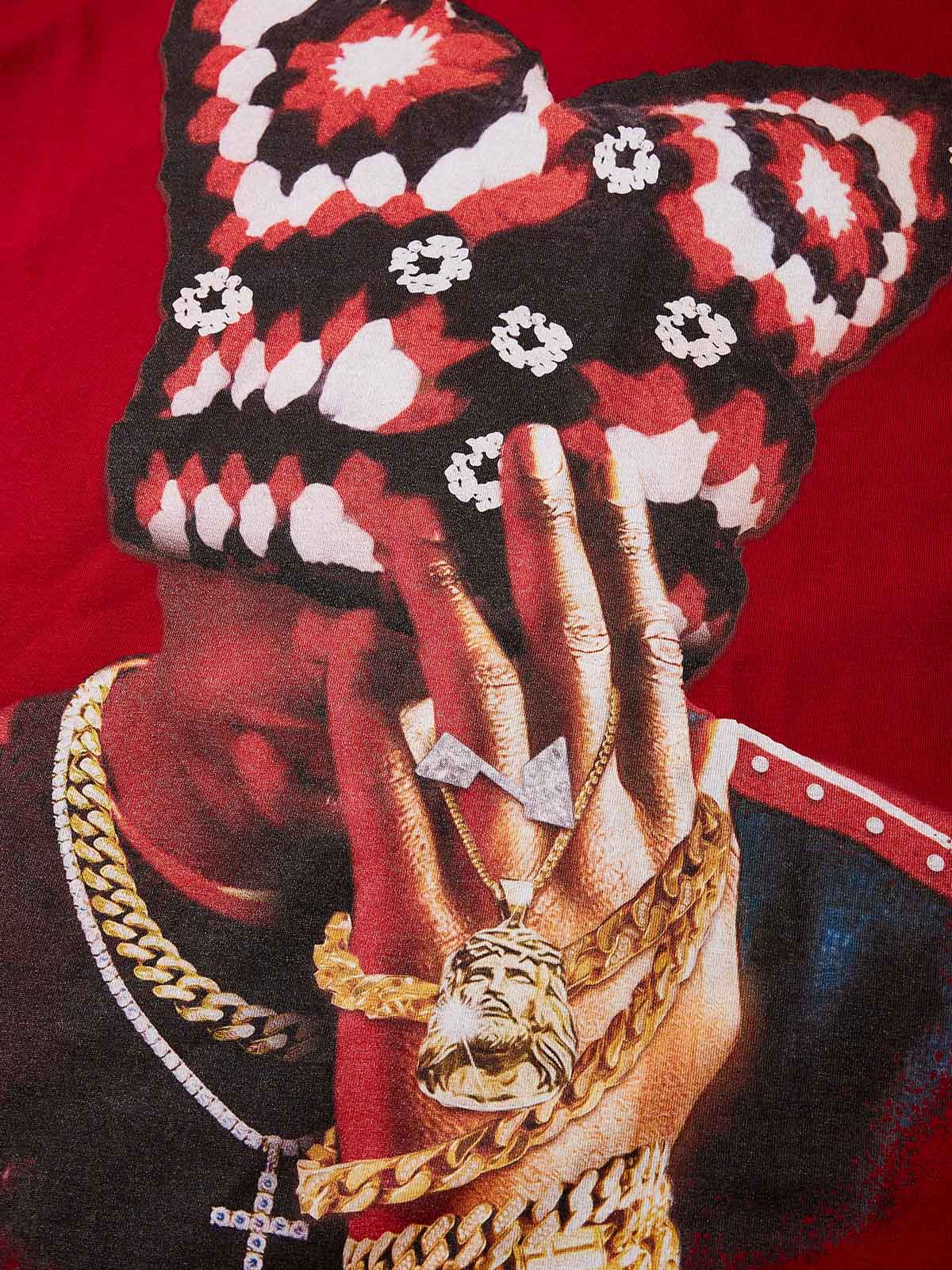 Red Light and Shadow Art Figure with Cat Ears Print Red Quick-Dry T-Shirt