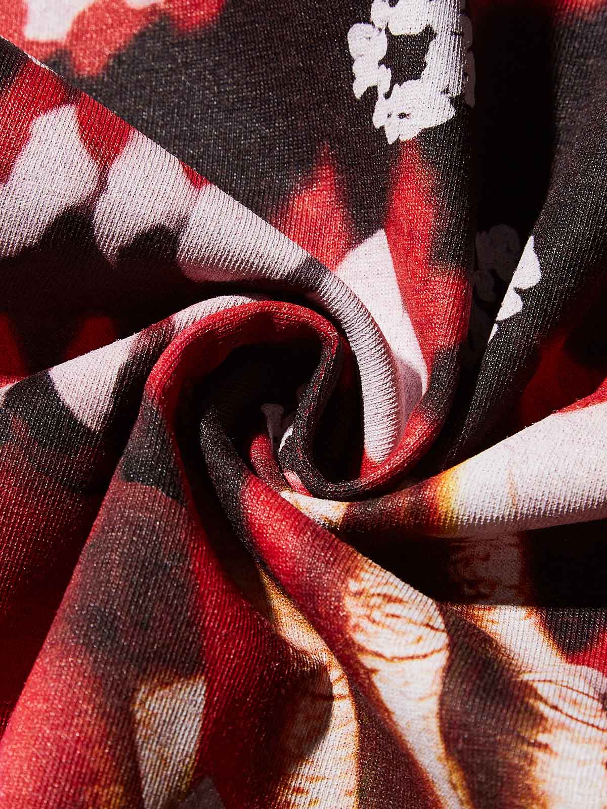 Red Light and Shadow Art Figure with Cat Ears Print Red Quick-Dry T-Shirt