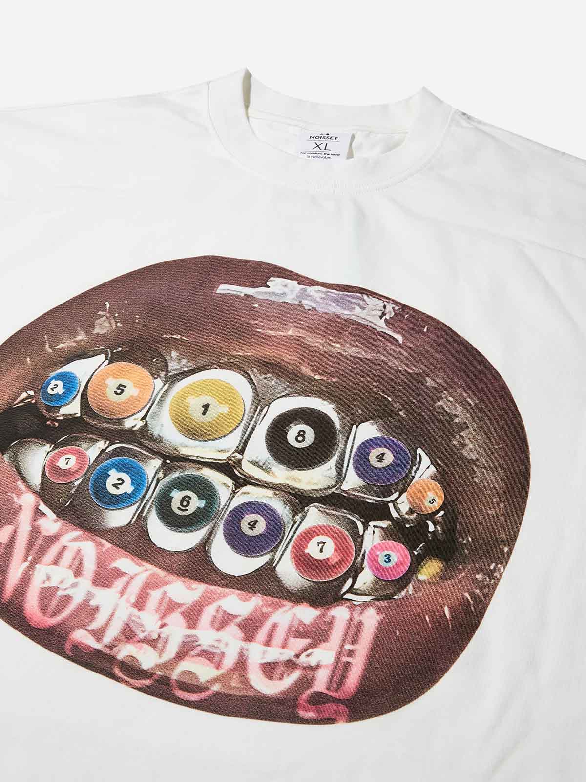 Boxy Oversized T-shirt with Billiard Grills Print