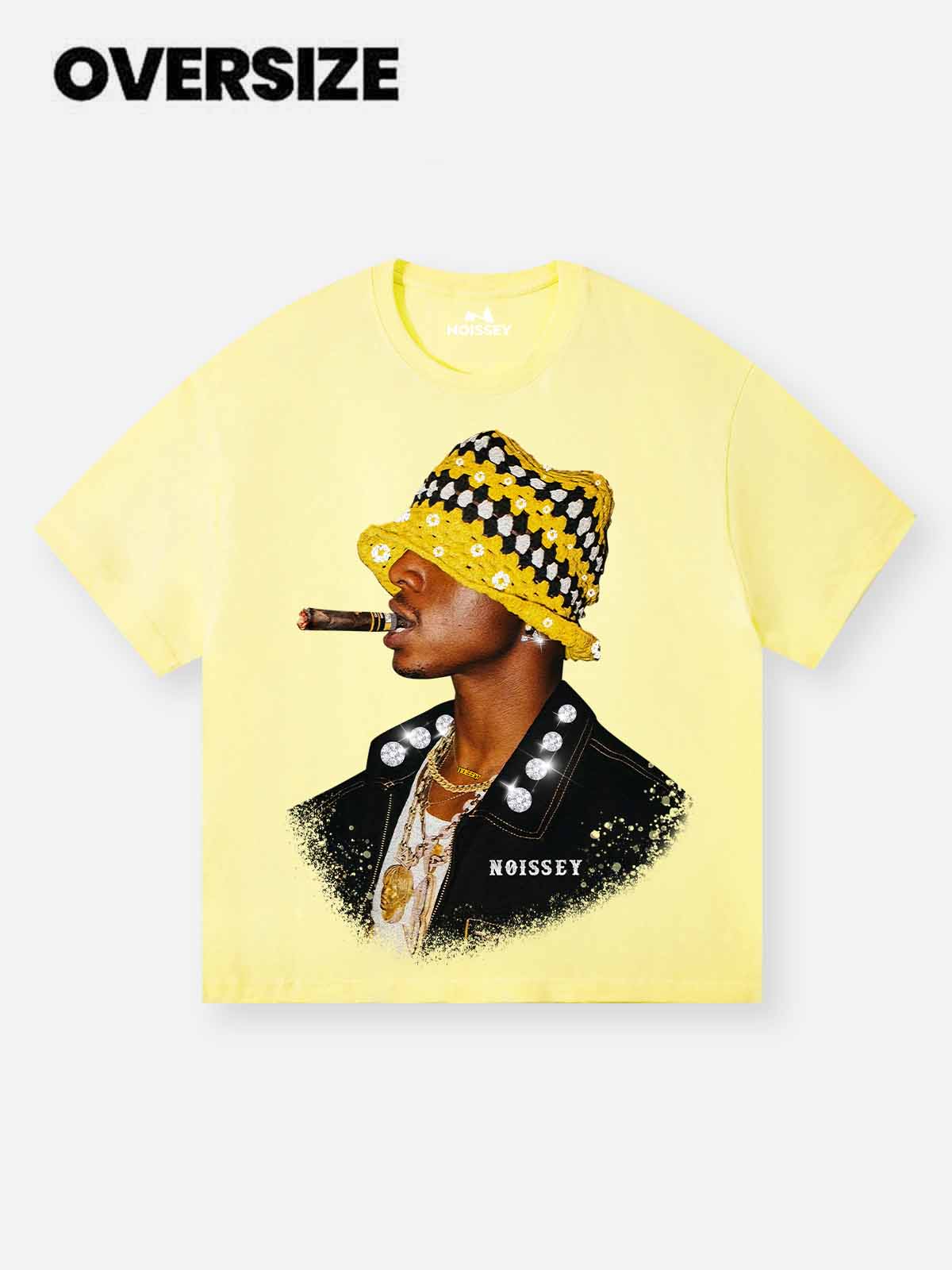 Yellow Cat Ear Crochet Cap Print Men's T-shirt
