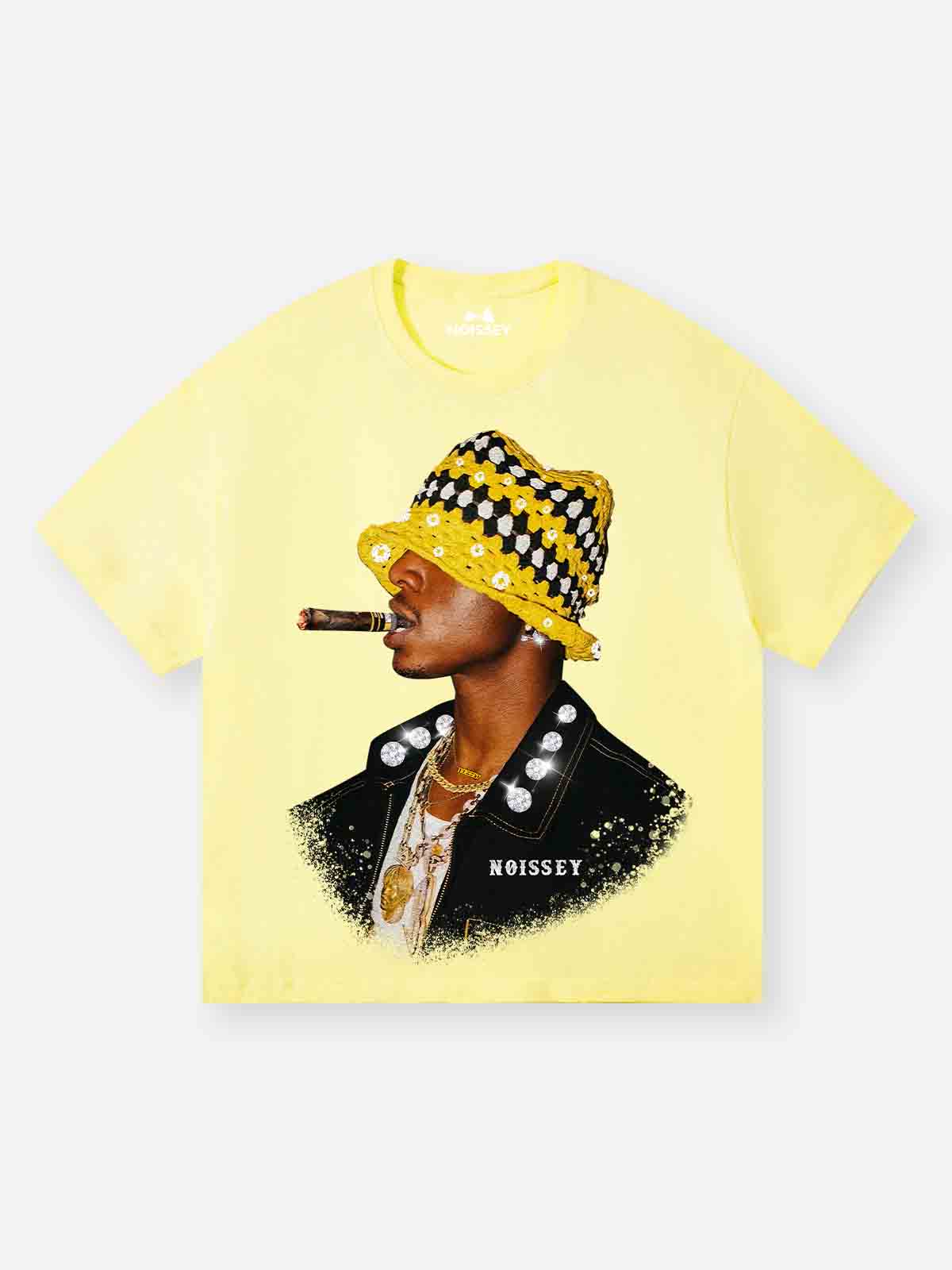 Yellow Cat Ear Crochet Cap Print Men's T-shirt