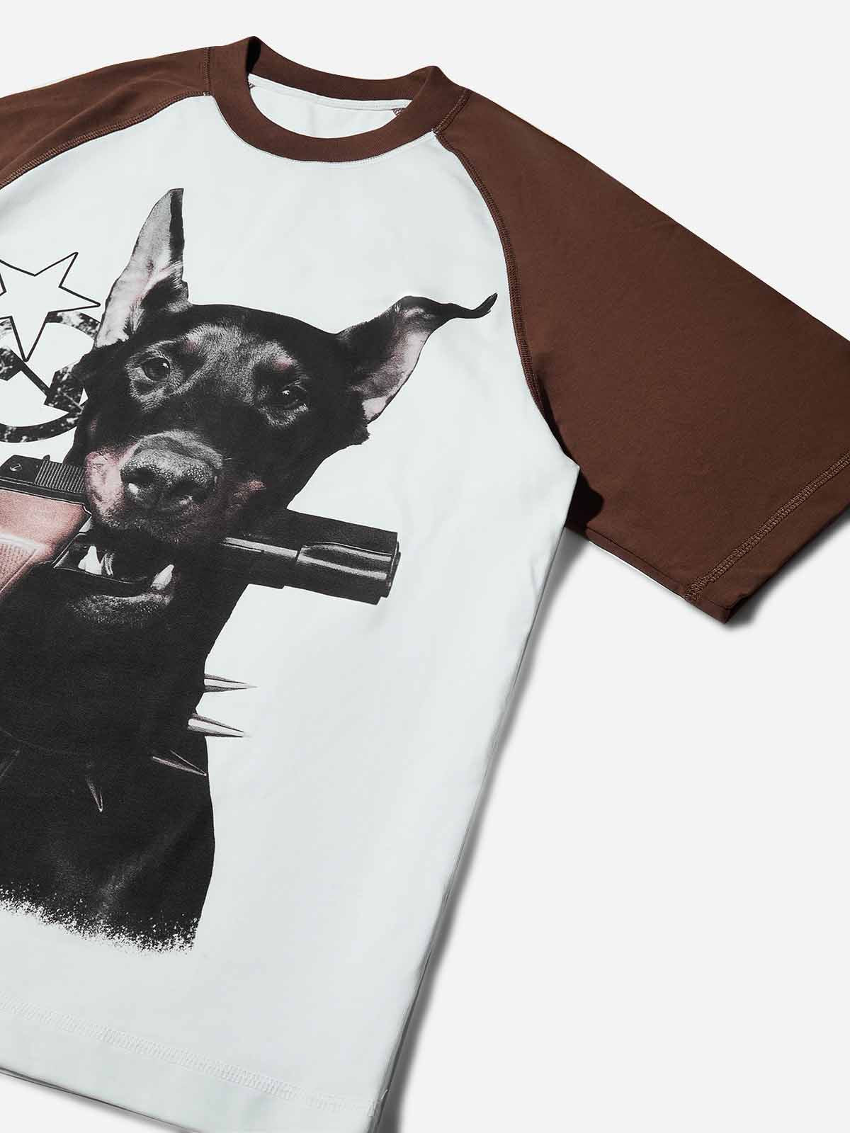 Doberman Pinscher and Its Toys Color-block Preppy Style Print T-shirt