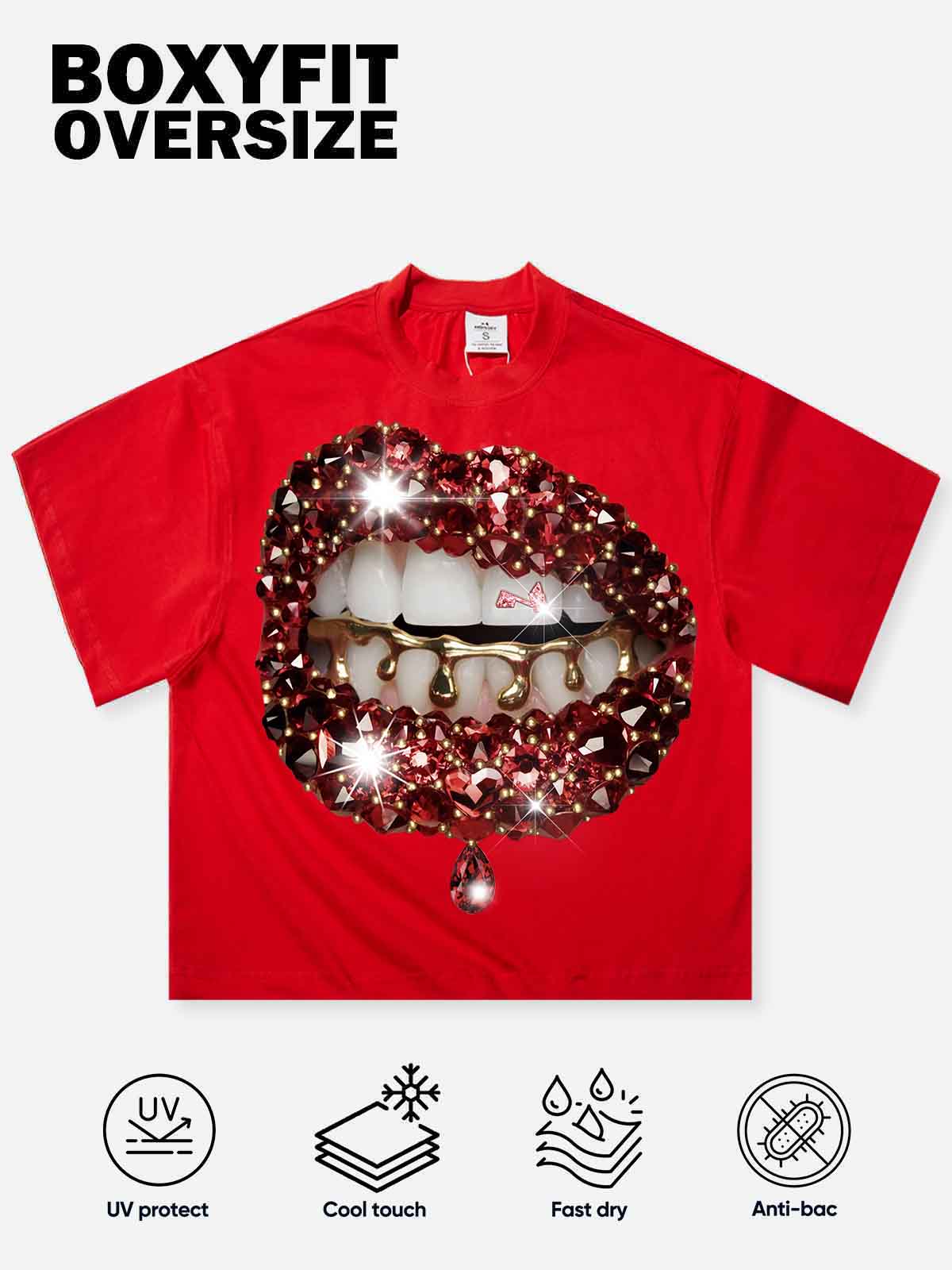 NOISSEY "Crimson Lustre" Chili Red Tee - Boxy Lip Print T-Shirt