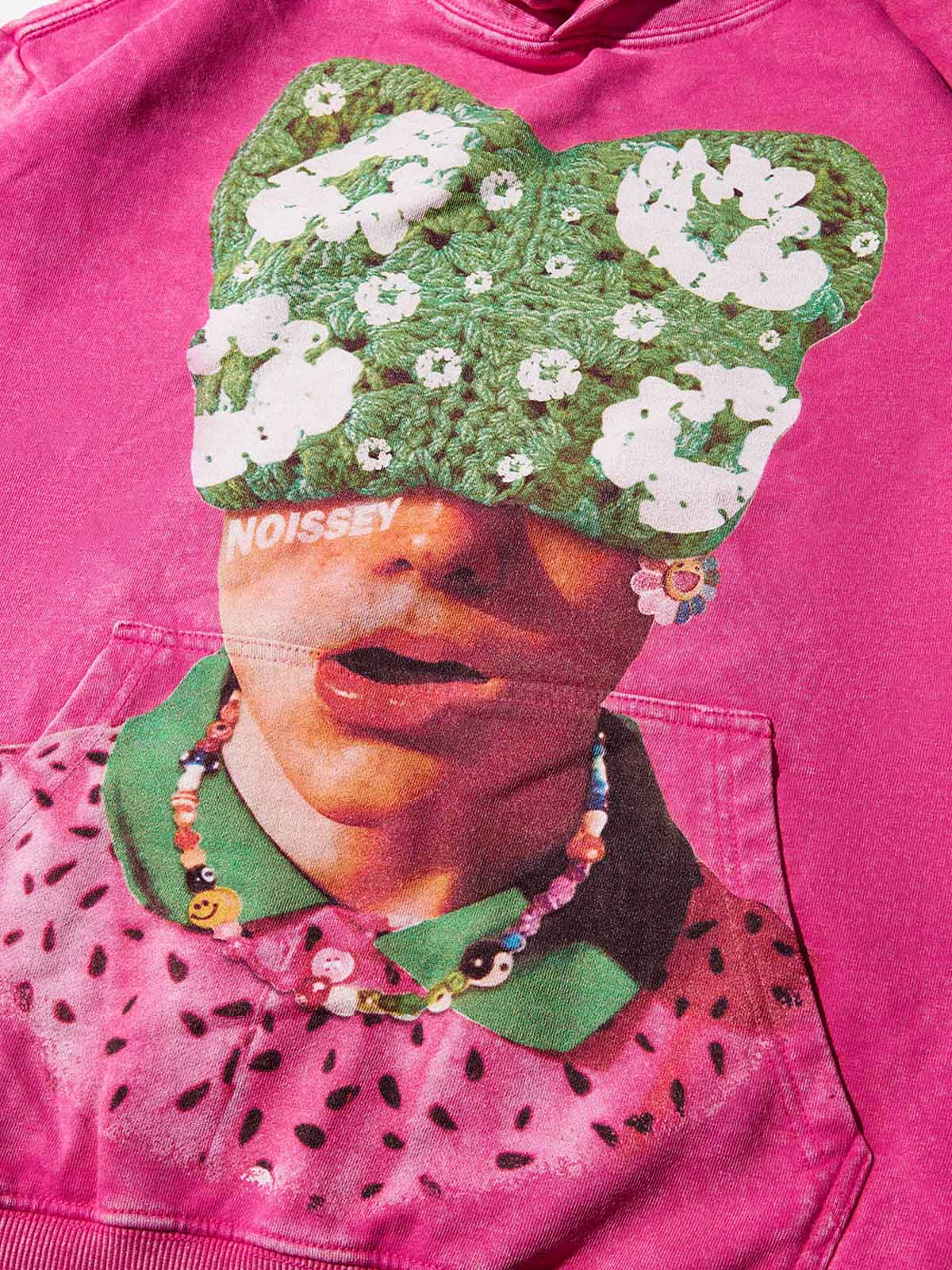 Dopamine Kitty Cap Pink Gradient Print Hoodie