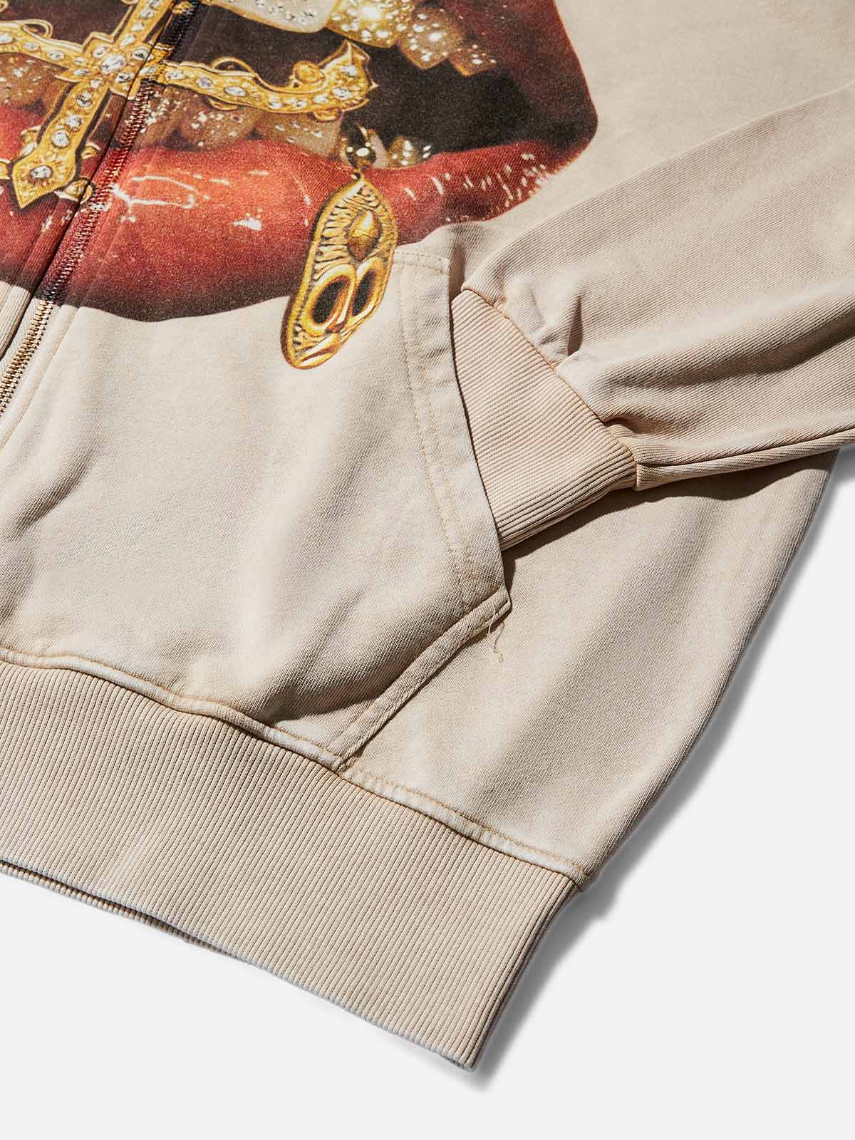 Gold Diamond Ring and Mask Culture Lip Print Hoodie