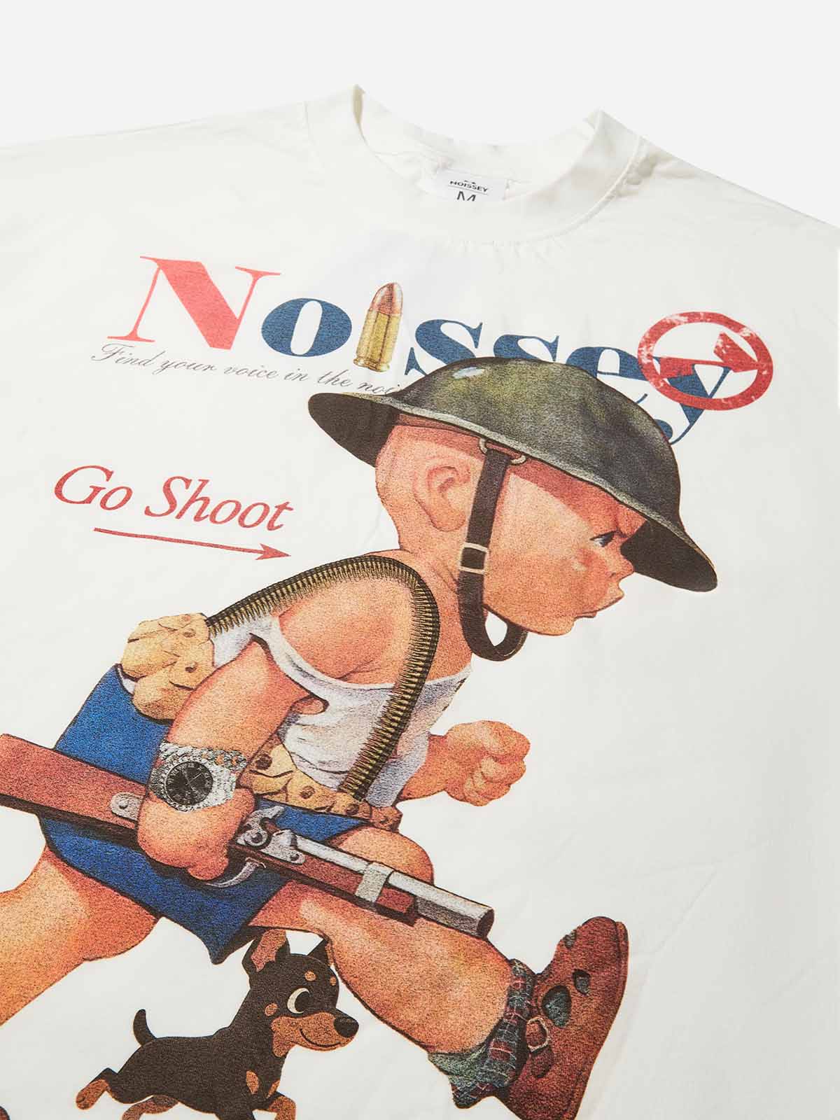 Boxy Oversized T-shirt with Angry Cartoon Kid Trendy Print