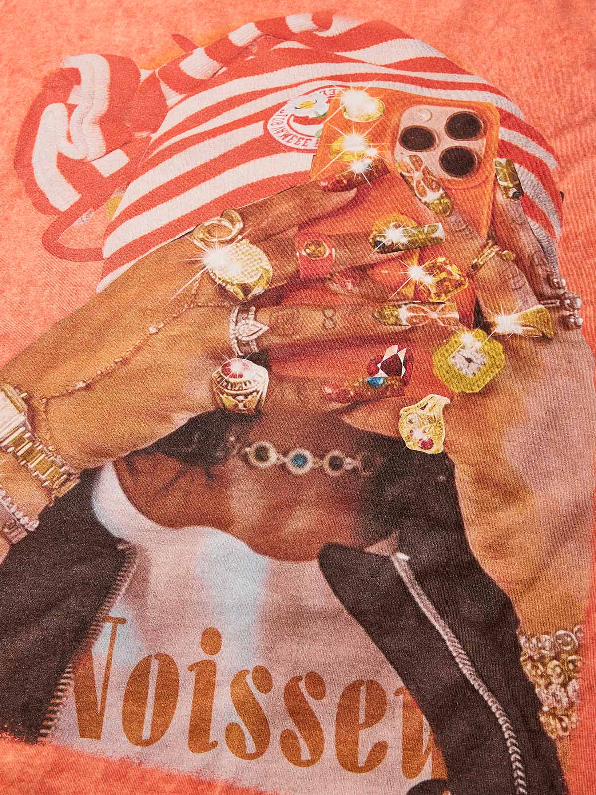 Striped Cap Orange Wash Print T-shirt