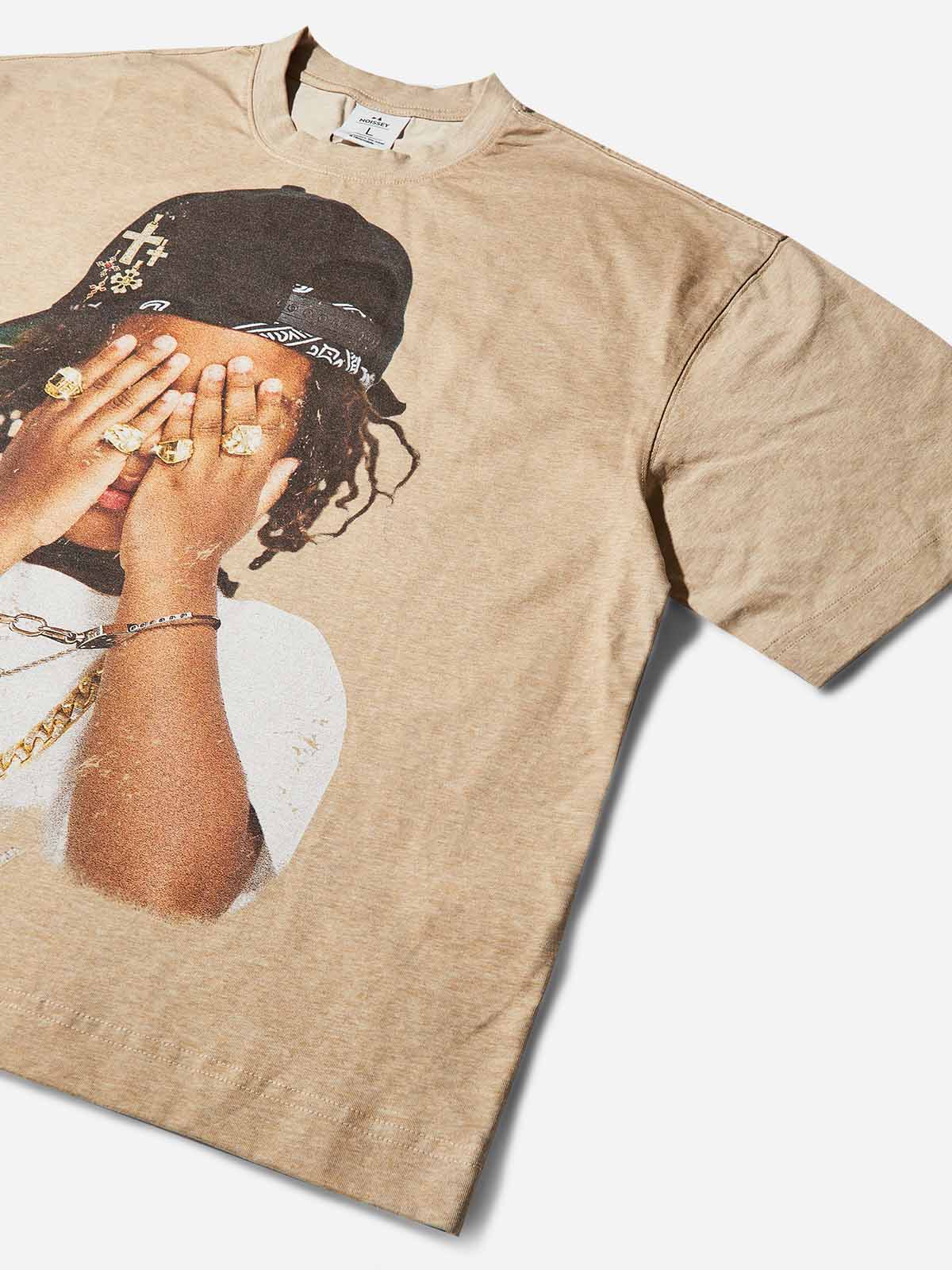 Boxy Oversized T-shirt with Hip-Hop Kid Covering Eyes Print
