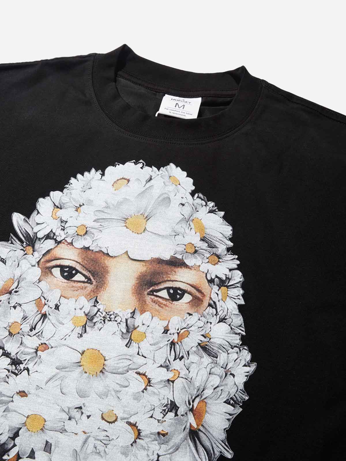 Daisy Flower Balaclava Black Print T-shirt