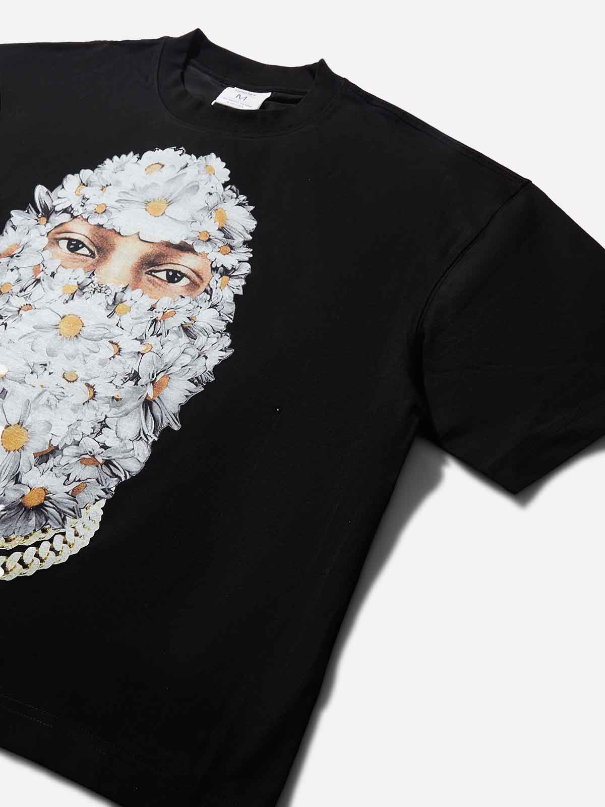 Daisy Flower Balaclava Black Print T-shirt