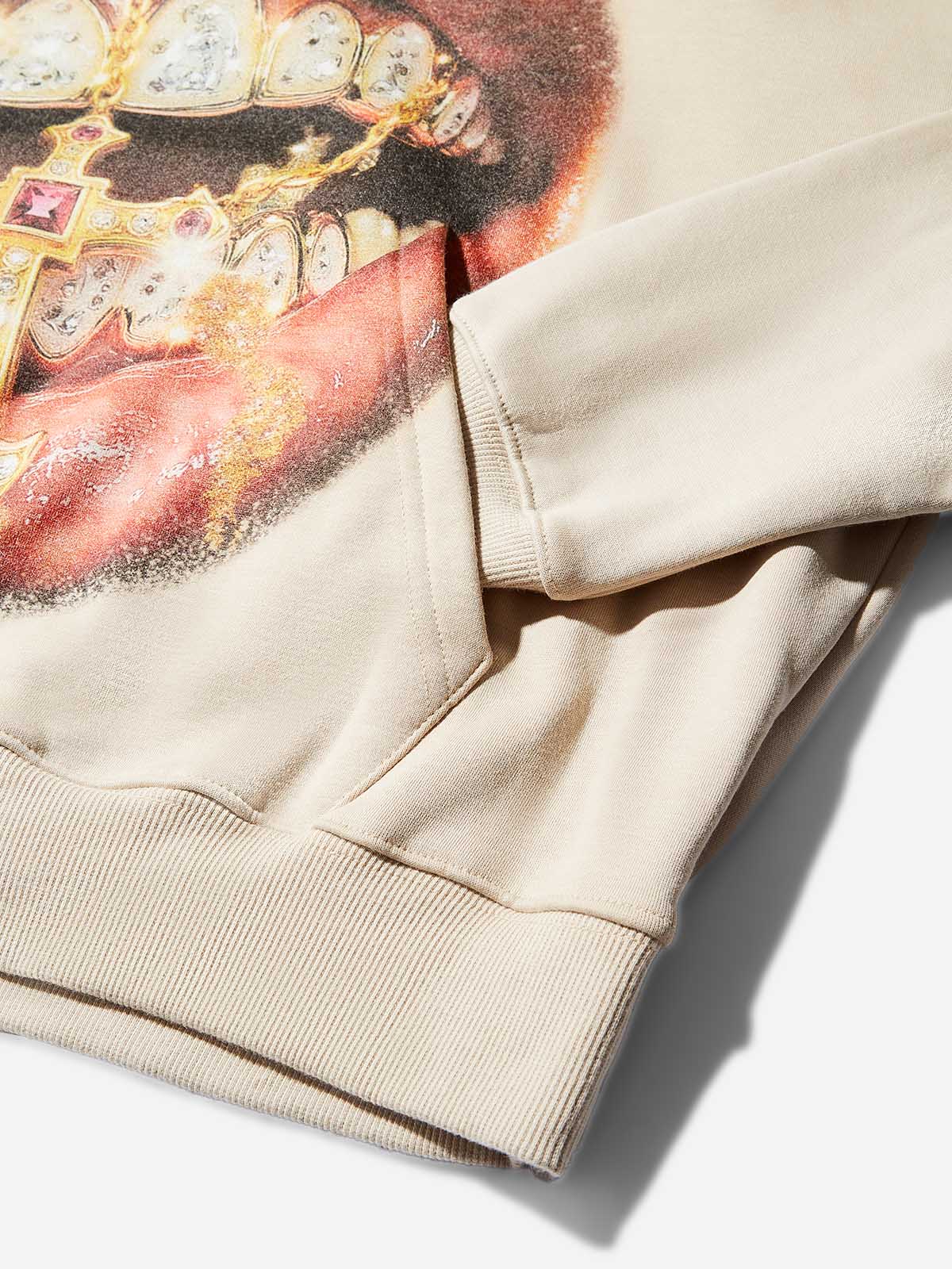 Golden Cross Diamond Patch Grills Print Sweat-Wicking Tech Fabric Hoodie