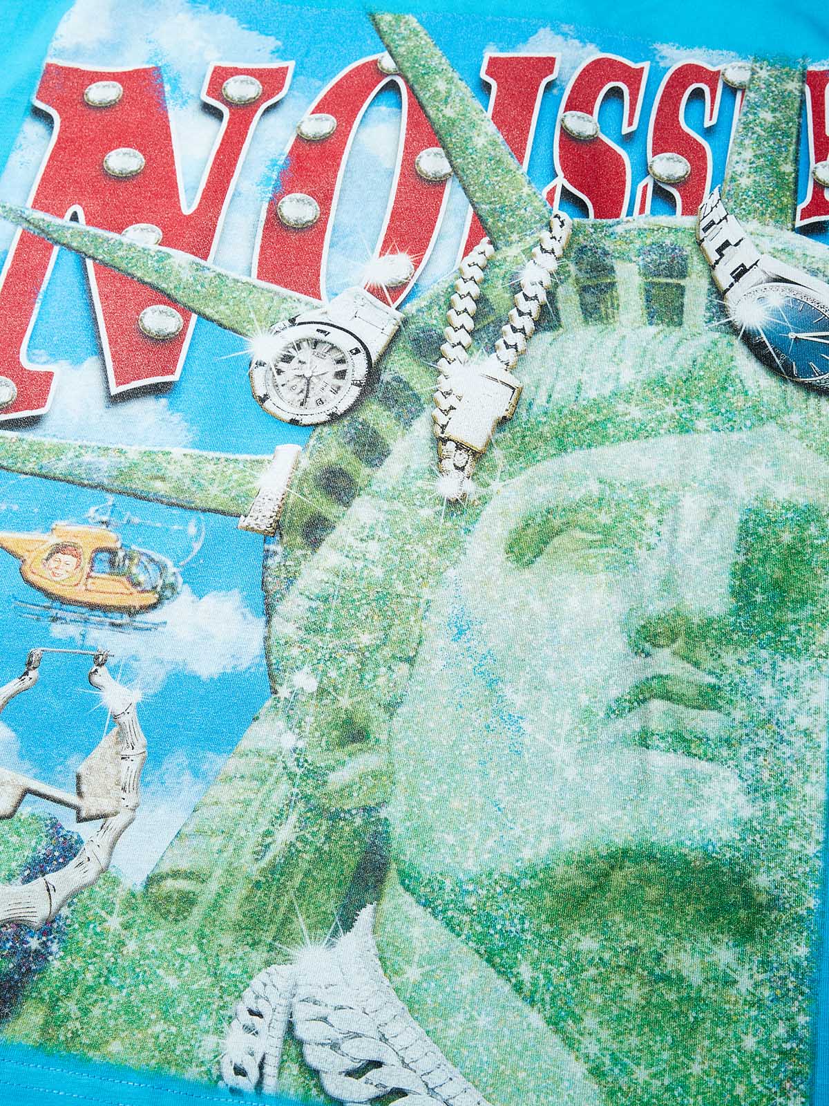 Boxy Oversized Blue T-shirt with Sparkling Statue of Liberty Print