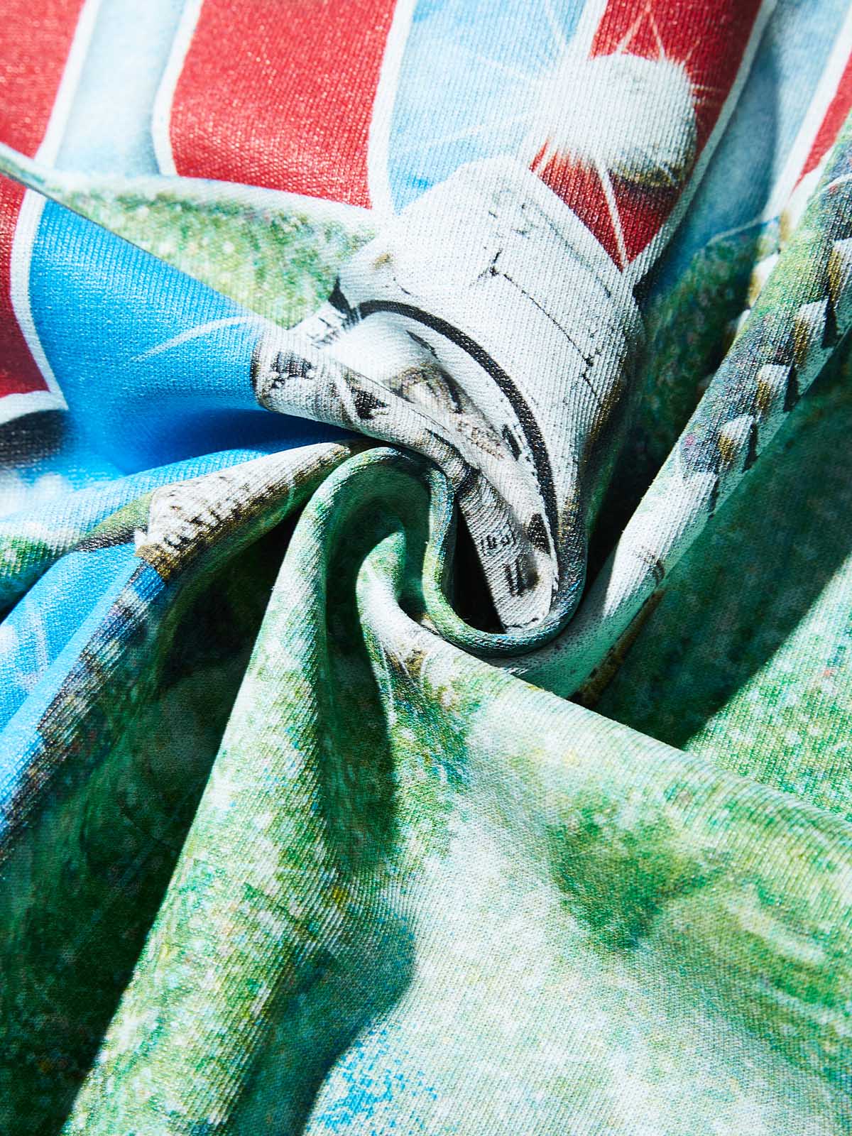 Boxy Oversized Blue T-shirt with Sparkling Statue of Liberty Print