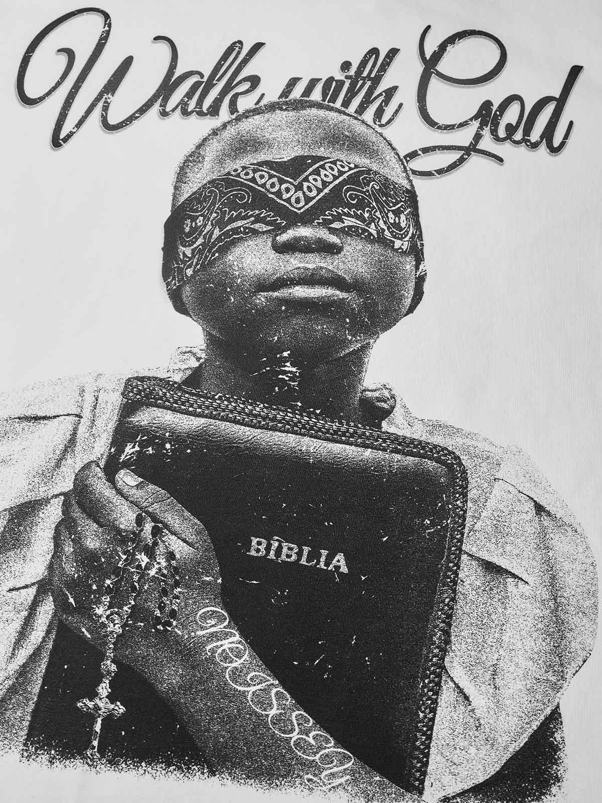 "Walk with God" Character Print T-Shirt