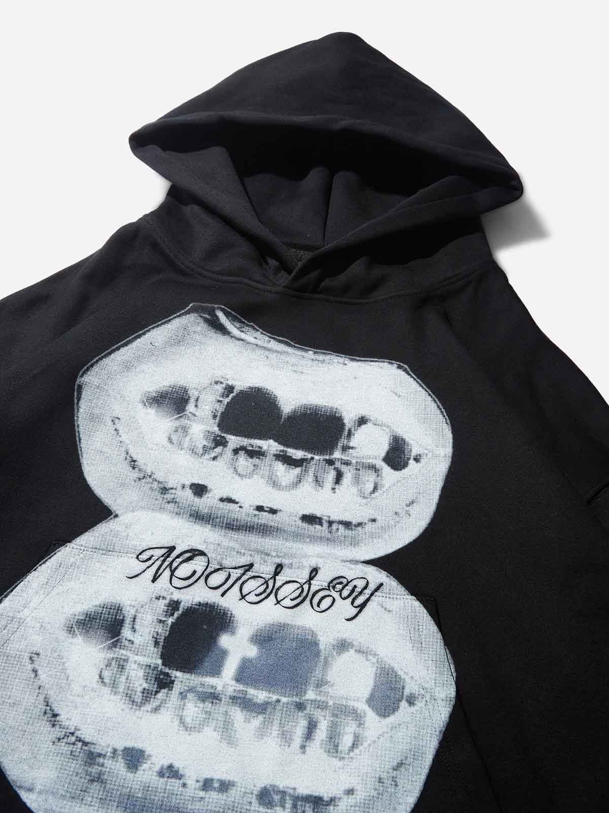Black & White Negative Double-Lip Meteor Cross Diamond Tech Fabric Hoodie