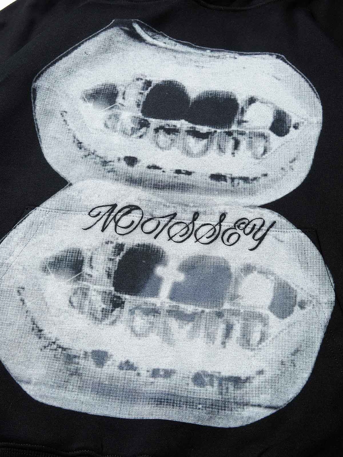 Black & White Negative Double-Lip Meteor Cross Diamond Tech Fabric Hoodie