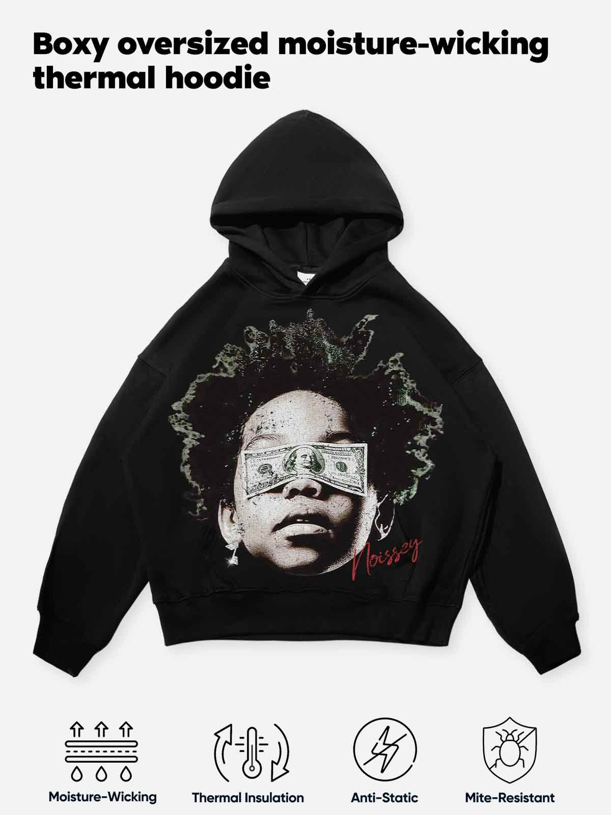 Child Blinded by Money Print Boxy Tech-Fabric Hoodie