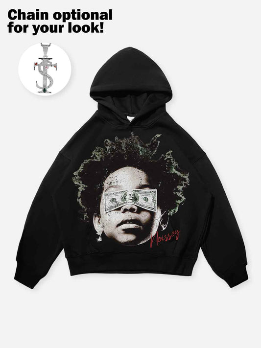 Child Blinded by Money Print Boxy Tech-Fabric Hoodie