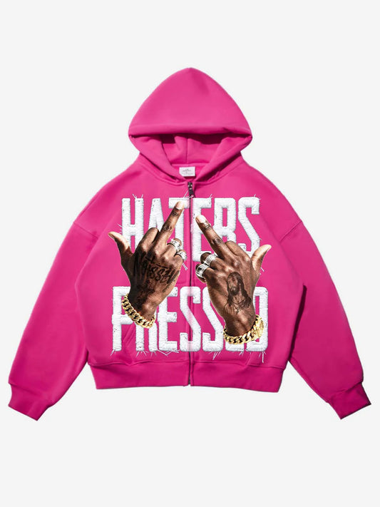 Noissey HATERS PRESSED! Pink Warm Printed Hoodie