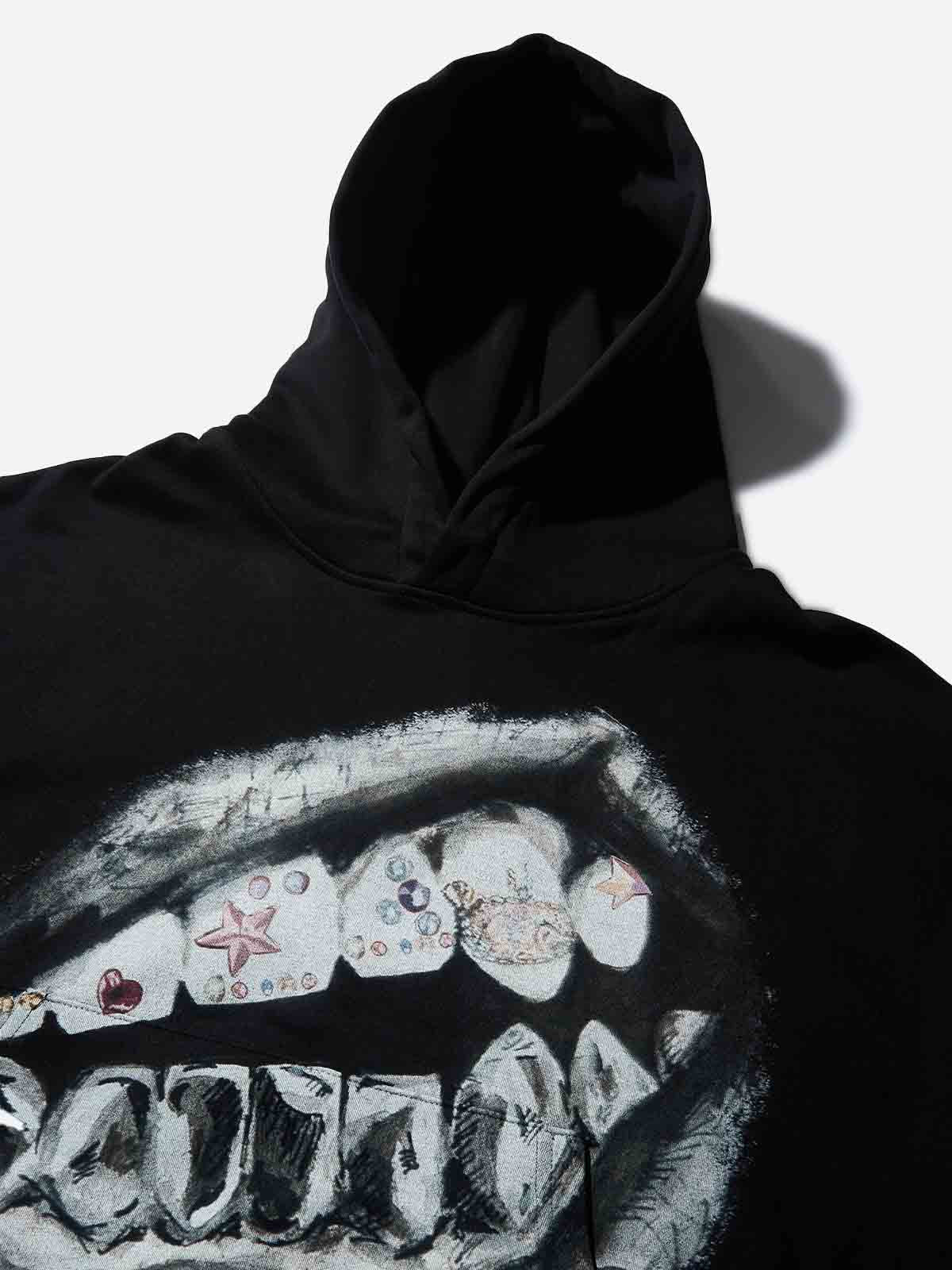 Pencil-Drawing Style Color Diamond Grills Boxy Tech Fabric Hoodie