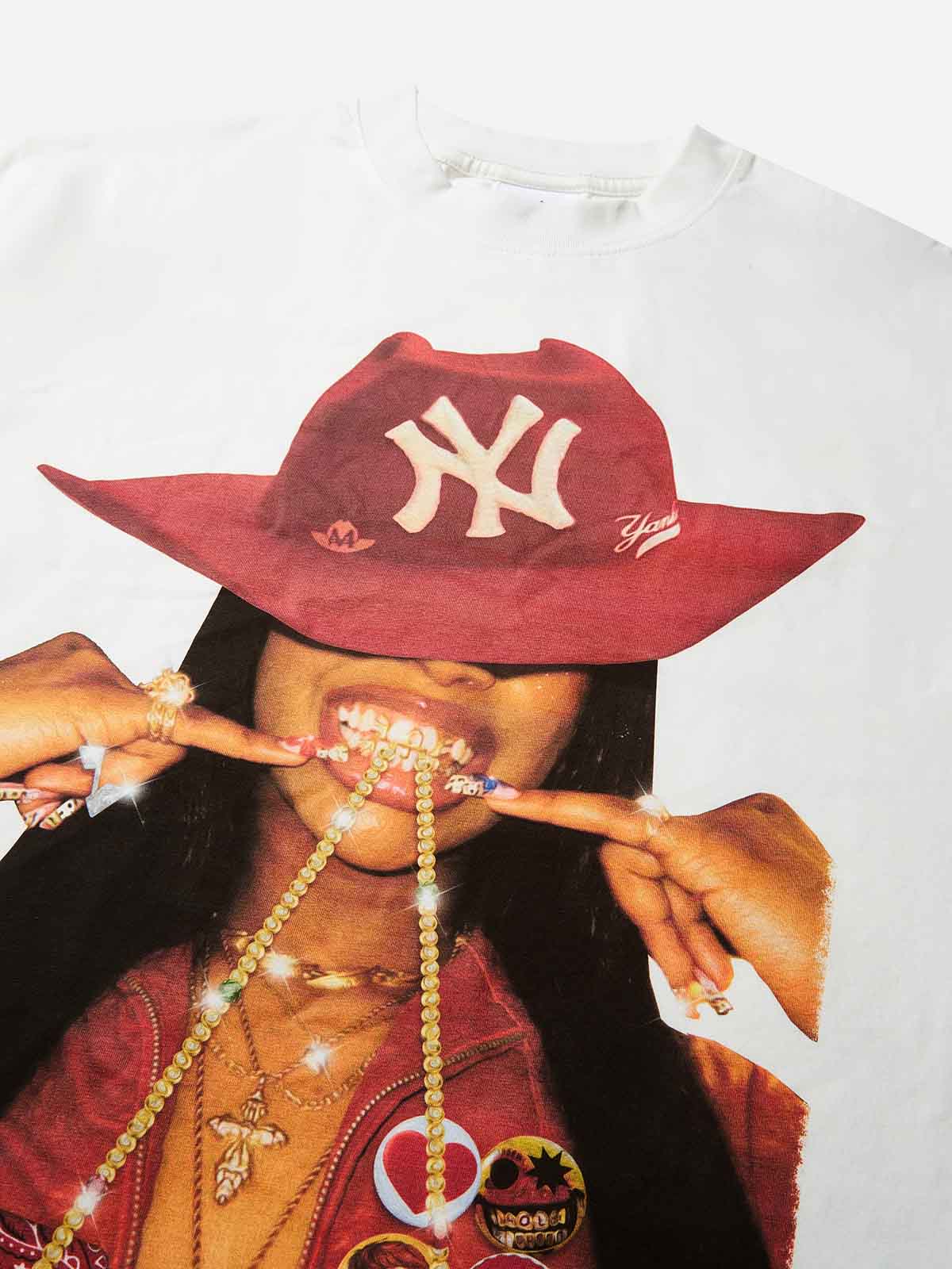 Street Girl with Red Cowboy Hat Print T-shirt