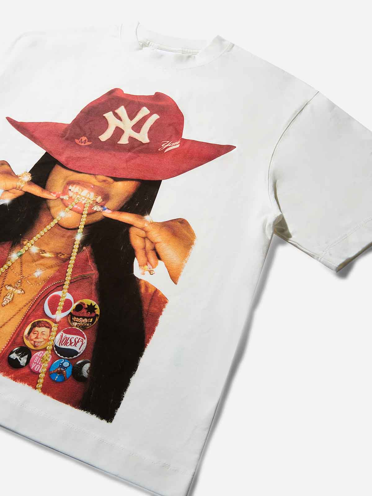 Street Girl with Red Cowboy Hat Print T-shirt