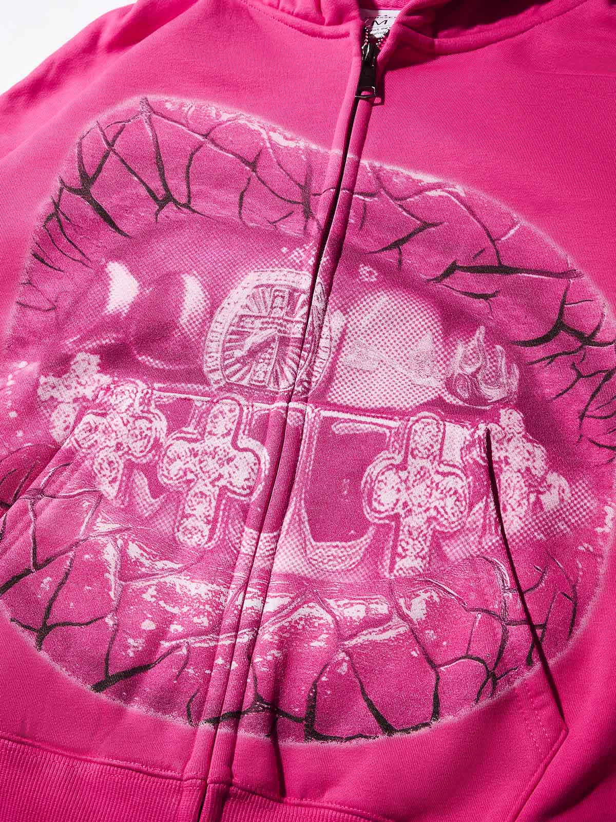 Pink Retro Sparkling Diamond Pink Grills Warm Print Hoodie