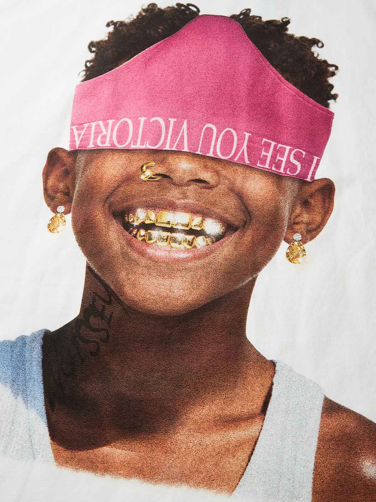 Boxy Oversized T-Shirt with Funny Child Portrait Print