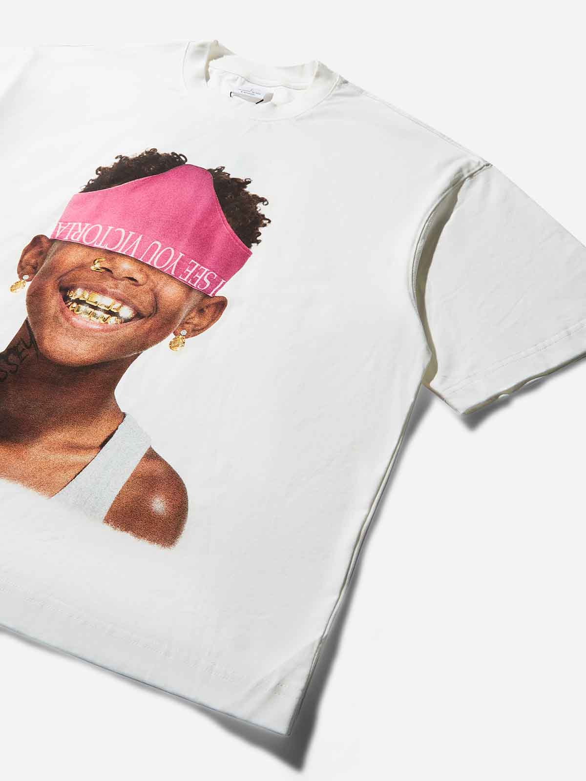 Boxy Oversized T-Shirt with Funny Child Portrait Print